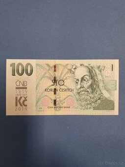 Bankovka 100 Kč s přetiskem  2018/2019