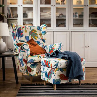 Nový potah křeslo a taburet IKEA Strandmon