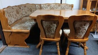 Masivní rustikální rohová lavice+2 židle+rozkládací stůl