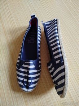 Modro-bílé letní tenisky espadrilky, velikost 39