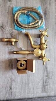 Retro vanová baterie se sprchou – kartáčovaná mosaz, NOVÁ
