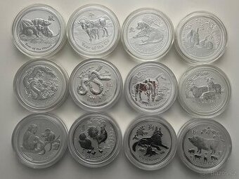 Kompletní série Lunar II – 12 stříbrných mincí, každá o hmot
