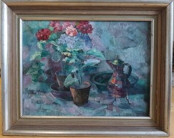 Zátiší s květinami a konvicí - Karl Hoffmann - Obraz