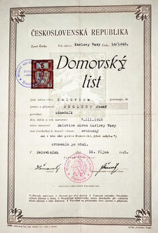 STARÉ LISTINY - DOMOVSKÝ LIST + KŘESTNÍ LIST