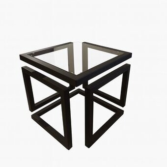 Designový konferenční stolek – ruční výroba (ocel+sklo)