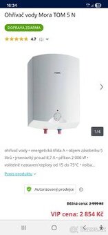 Ohřívač vody MORA, 5 ltr.