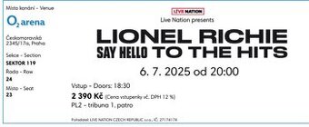 LIONEL RICHIE,2listky+parking