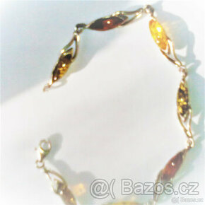 Poškozený stříbrný rhodiovaný náramek s jantary