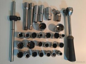 Ráčna,různé nástavce,nástrčkové ořechy 9-27 mm 27 ks,