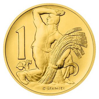 Sada zlaté čtvrtuncové a mědiniklové novoražby 1 Kč Otakar Š