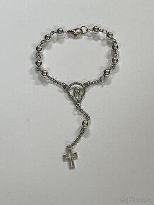 Krátký růženec - např.na zrcátko v autě - stříbrné perličky