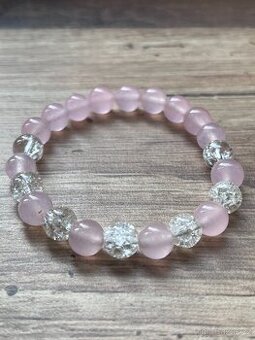 Náramek z přírodních minerálních korálků - růženín/kříšťál