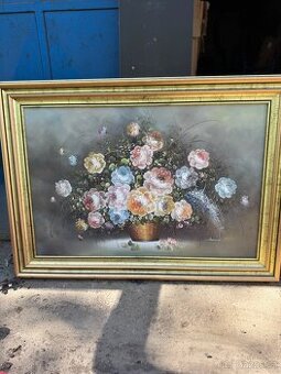 Olejomalba – květiny, rám 108×78 cm, pozůstalost