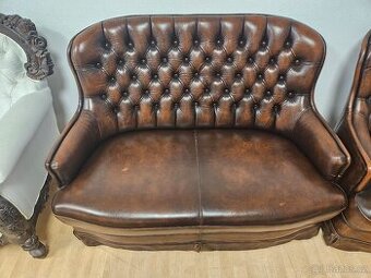 CHESTERFIELD ŠTÝL,DVOJFAREBNÁ KOŽENÁ 2+1+1,NEROZŤAHOVACIA