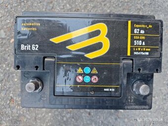 Baterie Brit 62Ah,510A,stáří 1,5 roku.Drží napětí
