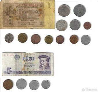Prodám set německý platidel 20. století.16 mincí+ 2 bankovky