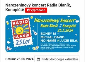2 vstupenky na koncert Rádia Blaník 25.5.