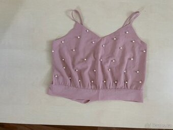 Crop top s našitými perličkami, vel není cca S, měřte