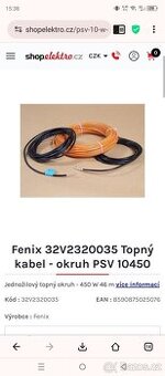 Topný kabel fenix nový , podlahové topení