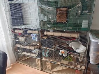 Velká dvojitá klec + akvárko, vhodné pro větší hlodavce