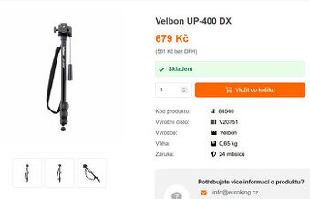 stativ VELBON UP-400DX s kvalitní hlavou,NOVÝ,NEPOUŽITÝ