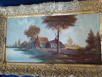 Starý obraz. Belgie olej na plátně 80x40 + rám