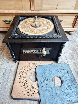 Starožitný hrací stroj, flašinet HEROPHON, 1900, Euphonika