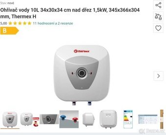Prodám úplně nový (bez krabice) elektrický ohřívač vody 5l.
