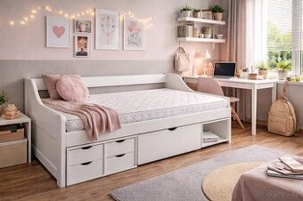 Multifunkční postel z masivního dřeva bílá NOVÁ - 1