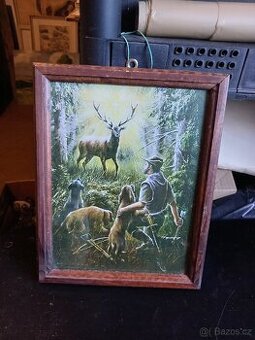 Myslivost Obrázek svatý jelen, 21x26, rám, sklo