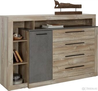 Komoda 160×107×43 cm – borovice / tmavě šedá