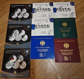 Stříbrné Německé euro mince 5€, 10€, 20€
