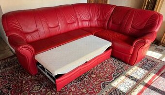 Rohová rozkládací kožená sedací souprava, 4671