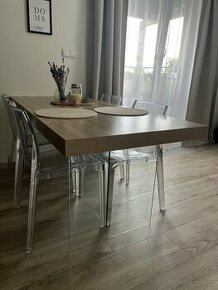 Jídelní stůl skleněný dub + 4 židle