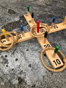 Dřevěná házecí hra – provázkové kruhy, super na zahradu - 1