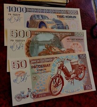Kompletní sada BANKOVEK JAWA 50, 500,1000 KČS, PODPIS GÁBRIŠ