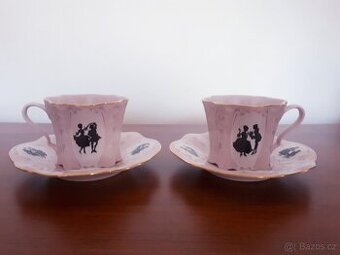 2 hrníčky s podšálky - motiv rokoko