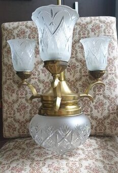 Starožitný lustr art deco mosaz skleněná stínítka