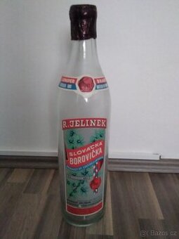 Stará velká láhev SLOVÁCKÁ BOROVIČKA, R. Jelínek