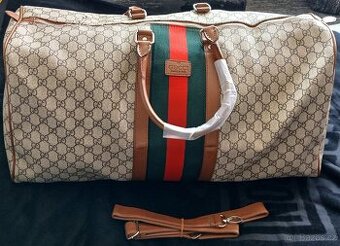 Cestovní omyvatelná taška Gucci béžová s hnědým popruhem