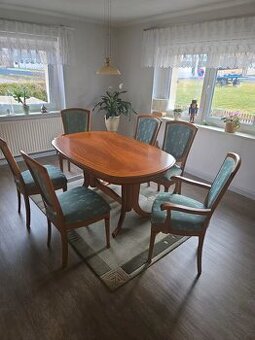 Jídelní stůl rozkládací a 6 židlí, jídelní sestava