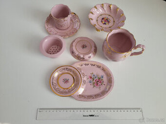 Růžový porcelán - sada č.3 - hrnky, talířky