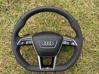 AUDI sportovy volant kozeny zkoseny s pádlami