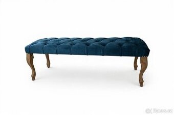 Luxusní čalouněná lavice CHESTERFIELD - modrý velvet, masiv
