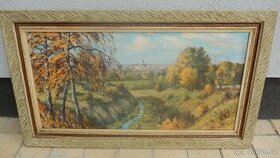 Obraz Panorama města, olej na plátně, signováno Petr V. - 1
