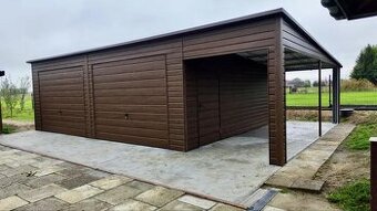 Moderní plechová garáž 8x6 tmavě hnědá
