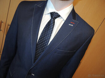 Pánský oblek vel. 48 tmavě modrý na postavu 170-175 cm
