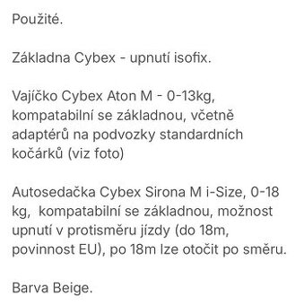 Autosedačka, základna a vajíčko Cybex