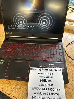Herní notebook ACER Nitro 5,i5/24GB RAM/512GB SSD,GTX1650