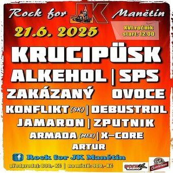 Festival Rock for JK Manětín sobota 21.6.2025 2 vstupenky
